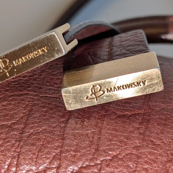 B. Makowsky Brandy Brown Leather Croco Embossed Drawstring Shoulder Bag - $298 - Picture 11 of 12